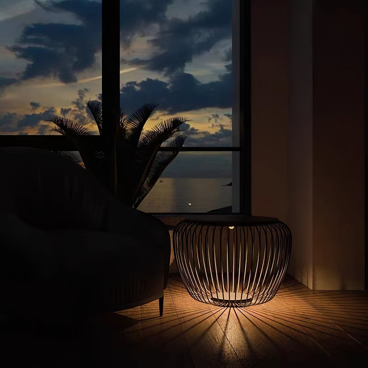 Steel Rib Circular LED Outdoor Lamp | Stool Side-Table Garden Patio