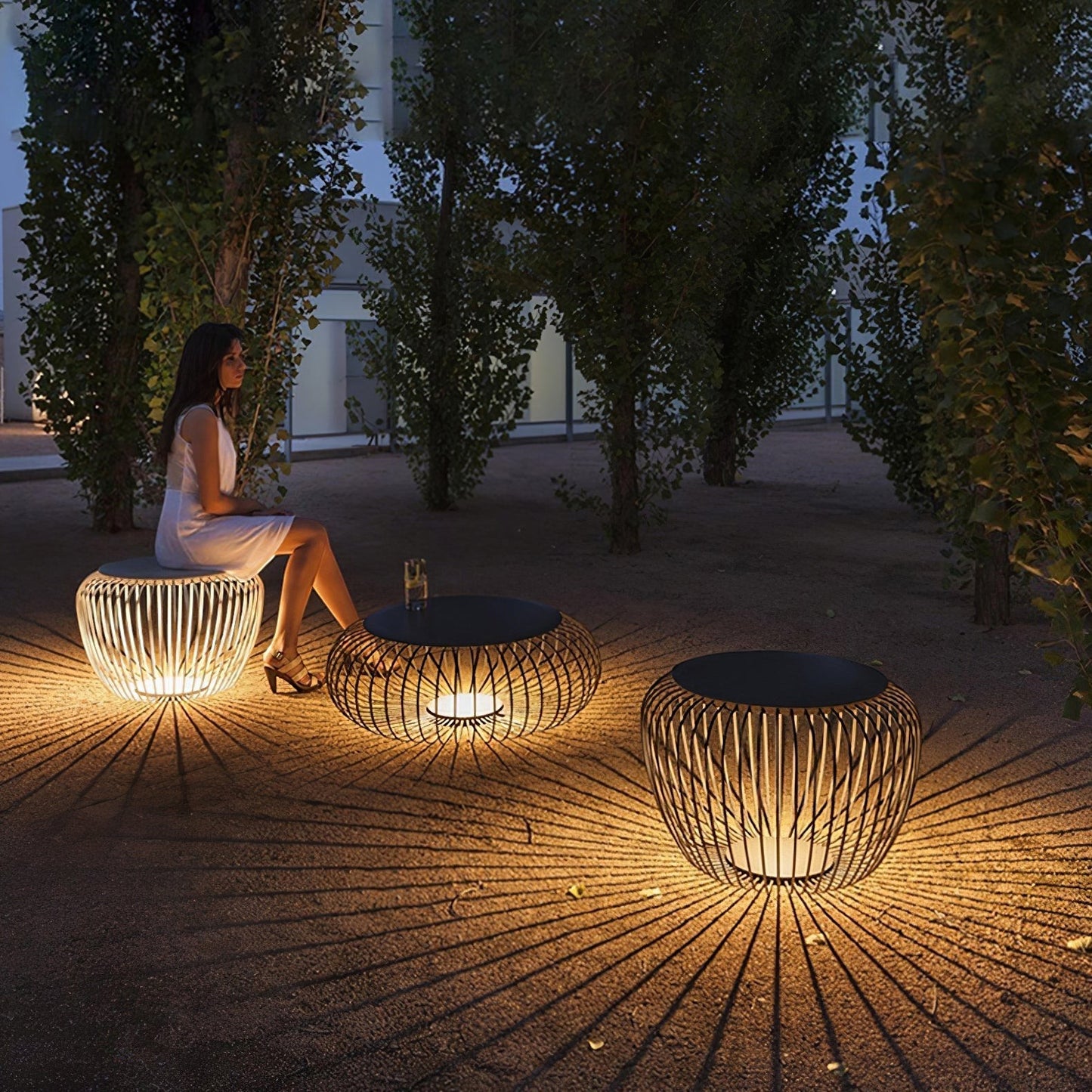 Steel Rib Circular LED Outdoor Lamp | Stool Side-Table Garden Patio