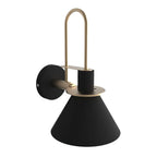 Mid-Century Wall Sconce with Cone Shade and Brass Arm - Black Shade, Side View