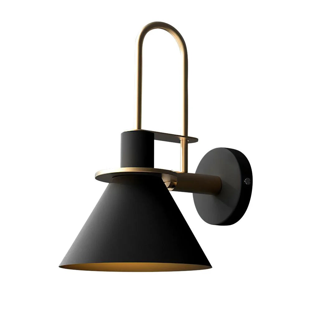 Mid-Century Wall Sconce with Cone Shade and Brass Arm - Black Shade, Reverse Side View