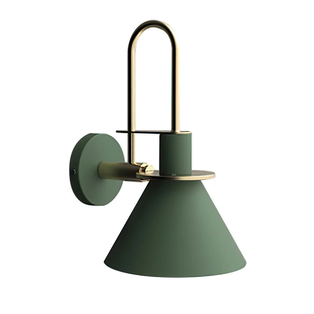 Mid-Century Wall Sconce with Cone Shade and Brass Arm - Green Shade on White Background