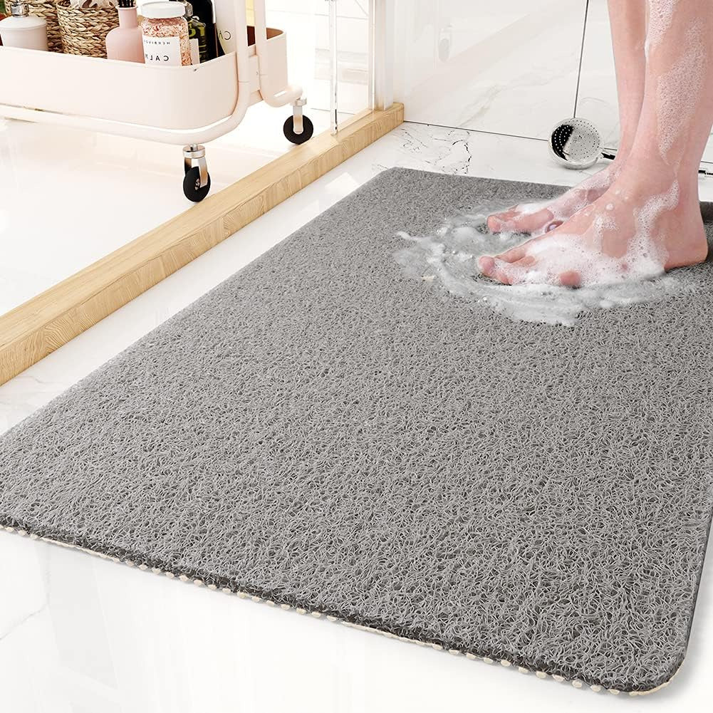Non-Slip Loop Shower Mat - Grey Mat with Wet Feet