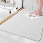 Non-Slip Loop Shower Mat - White Mat with Wet Feet
