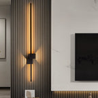 Up & Down LED Wall Light - Black Finish Mounted Vertically on Slatted Wall