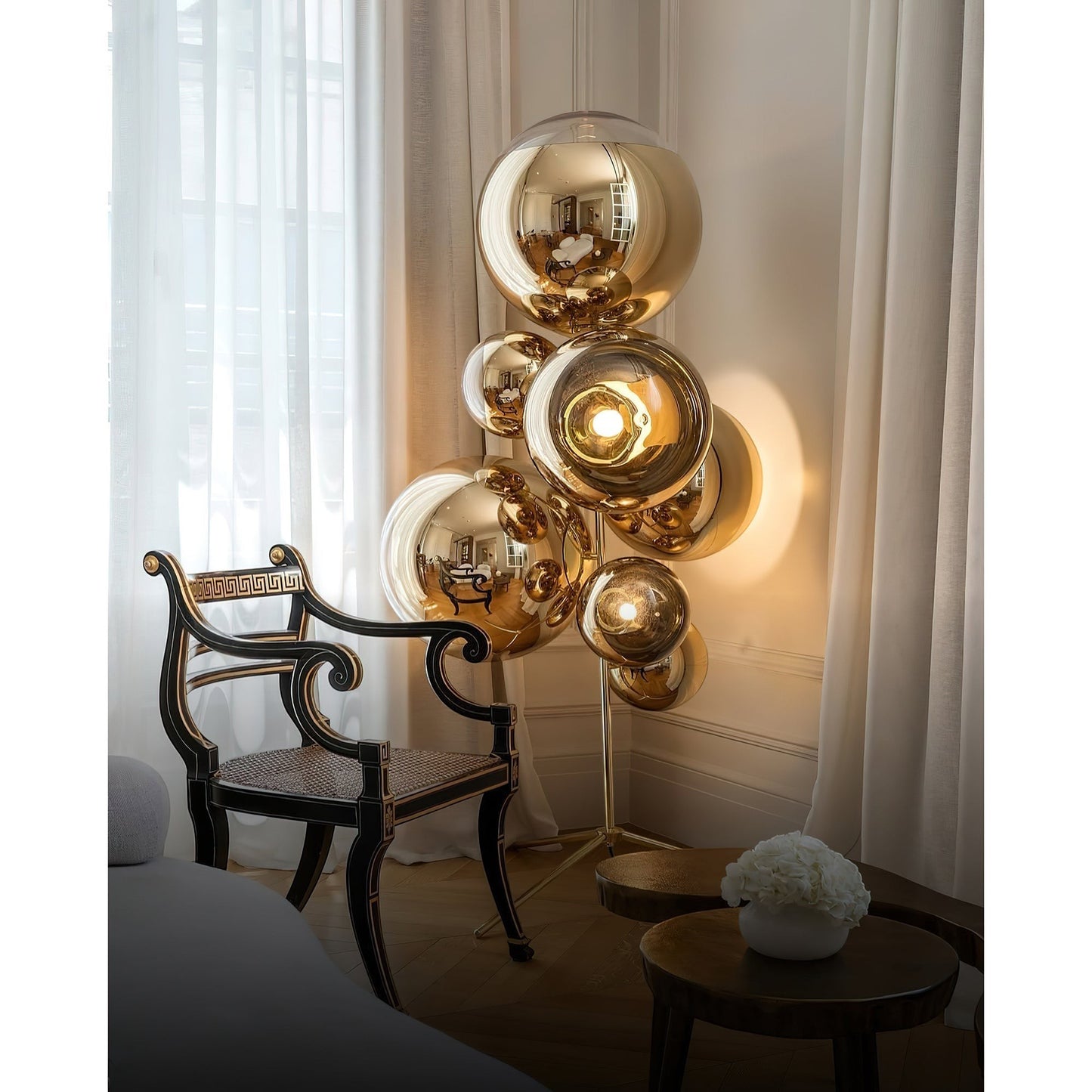 90cm Transparent Glass Sphere Floor Lamp | 170cm Mirror Ball E26