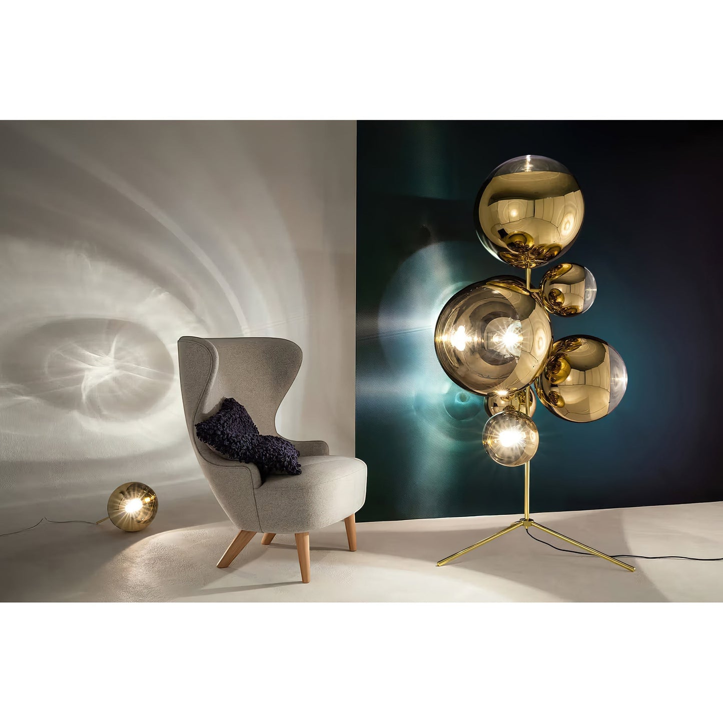 90cm Transparent Glass Sphere Floor Lamp | 170cm Mirror Ball E26