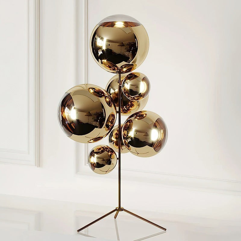 90cm Transparent Glass Sphere Floor Lamp | 170cm Mirror Ball E26