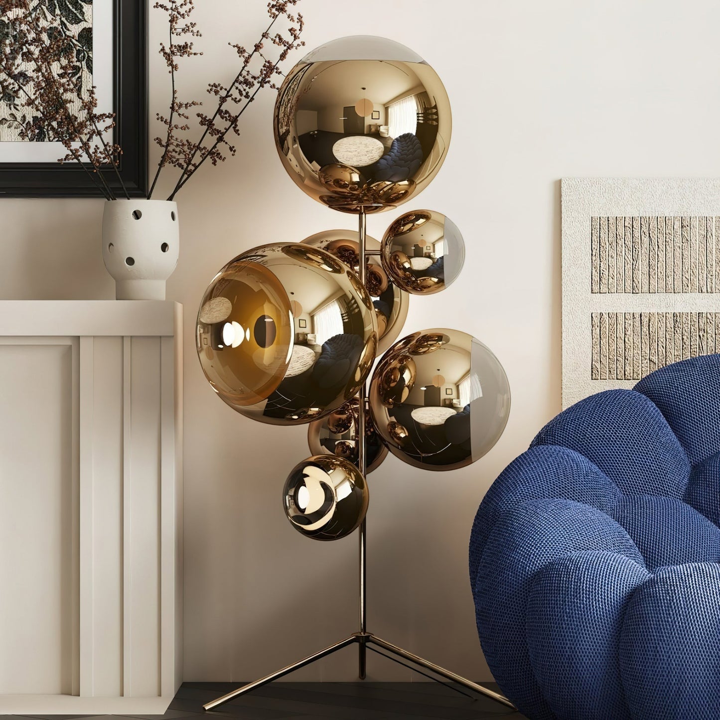 90cm Transparent Glass Sphere Floor Lamp | 170cm Mirror Ball E26