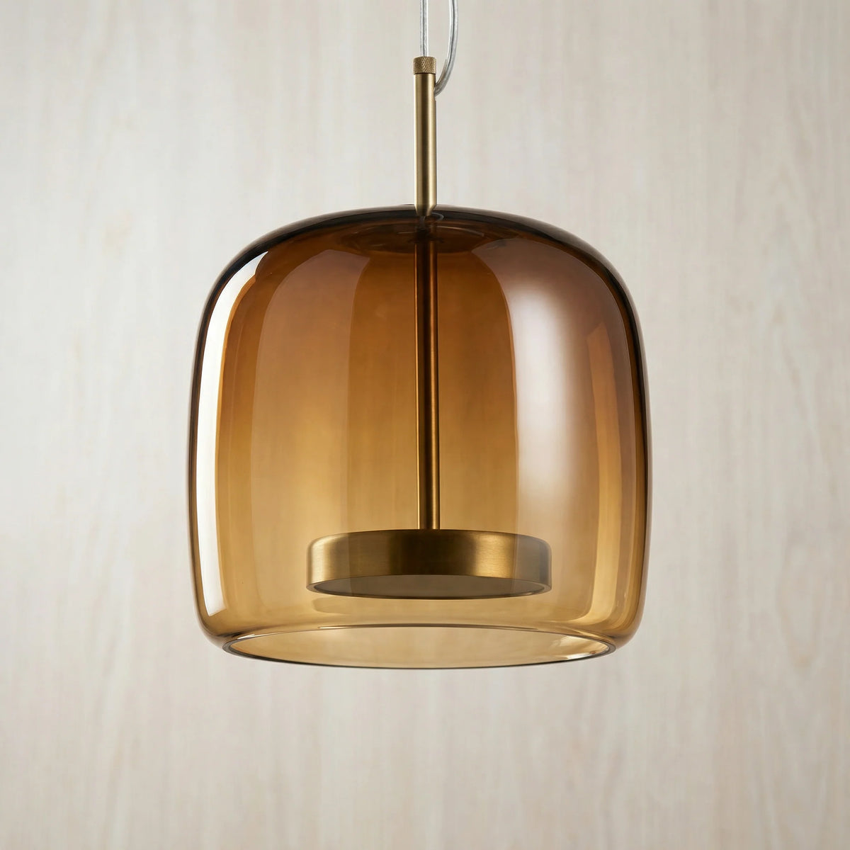 Tinted Glass Pendant Light - Dark Amber Rounded Shade