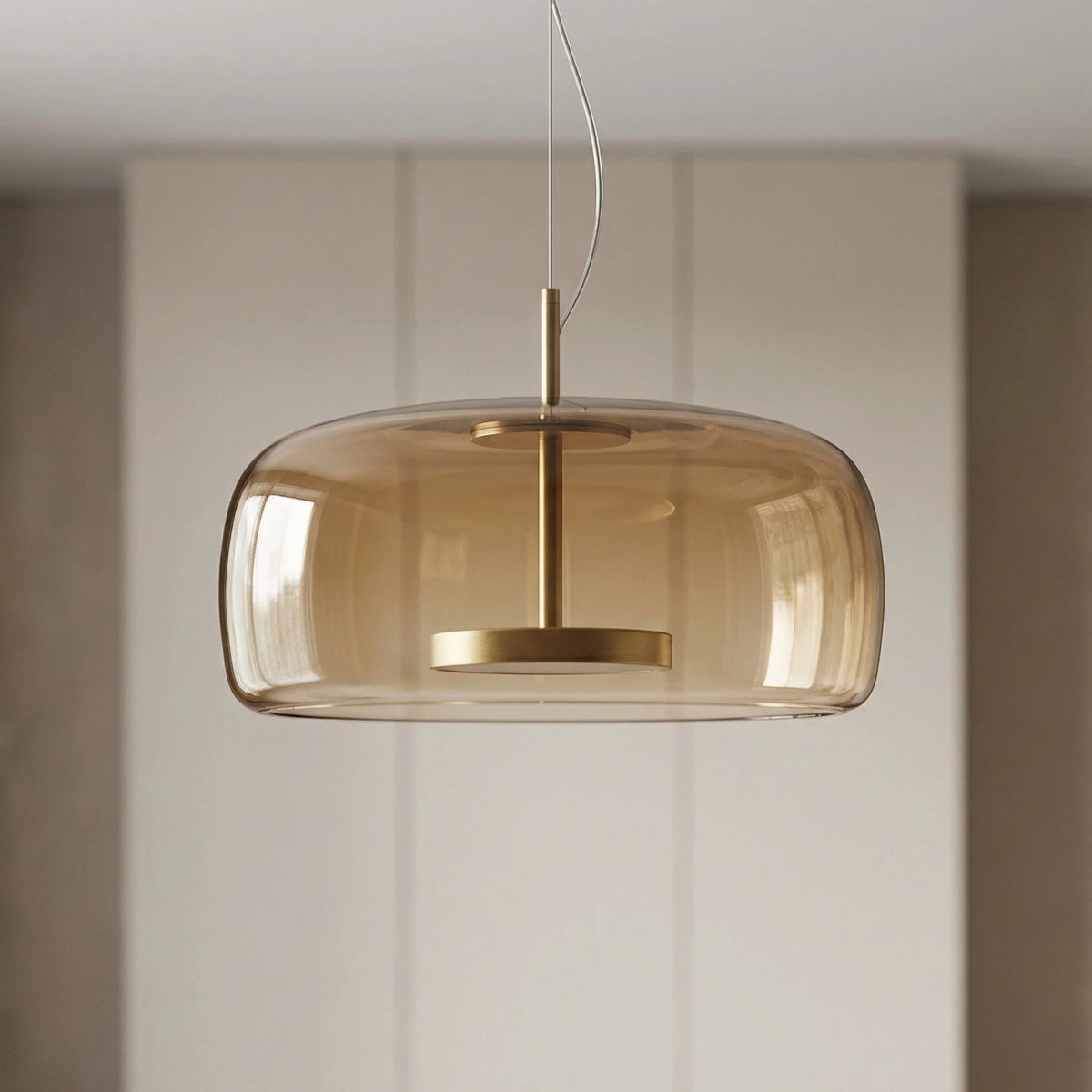 Tinted Glass Pendant Light - Light Amber Wide Shade