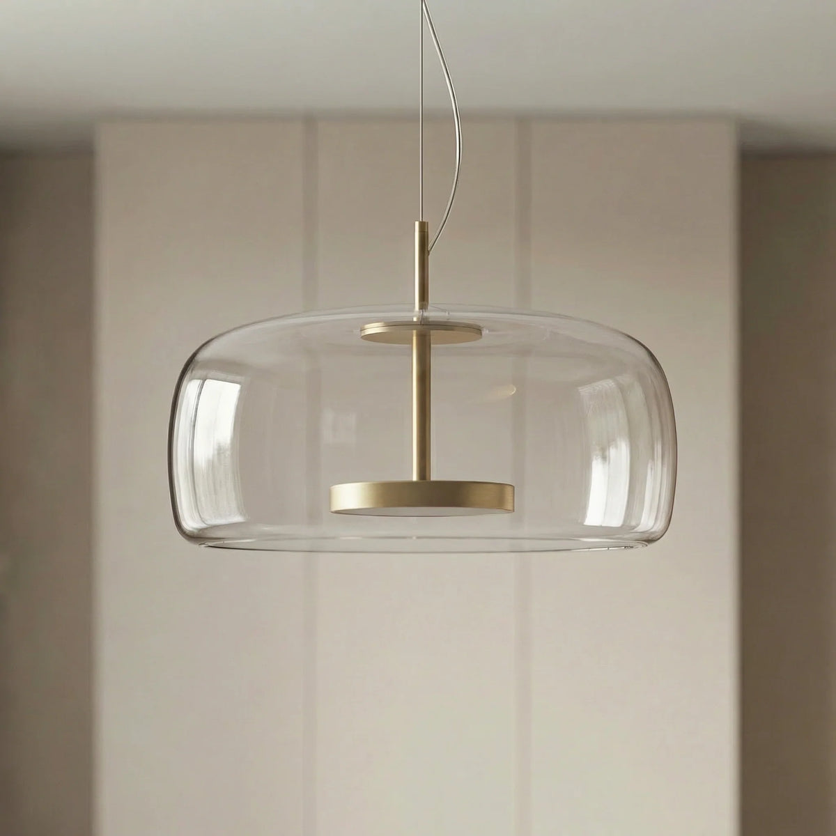 Tinted Glass Pendant Light - Clear Glass Wide Shade