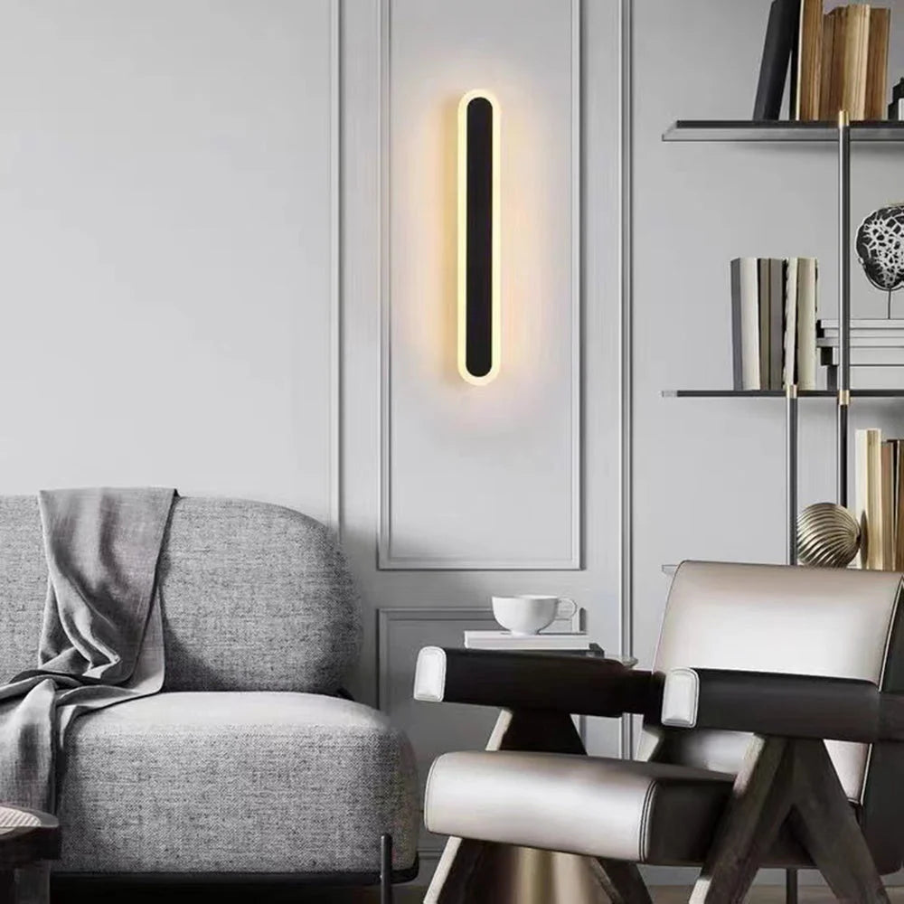 Black Linear Outdoor Wall Light - Above Indoor Seating Area