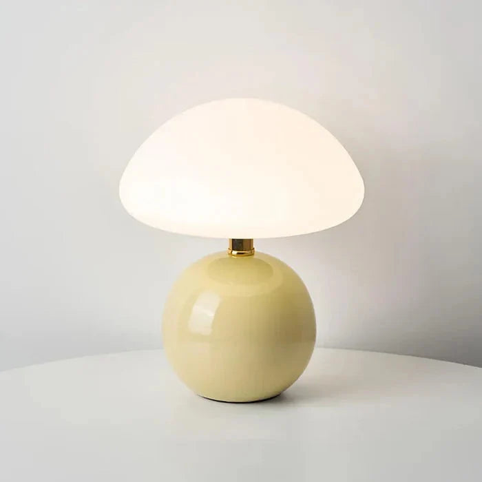 Ceramic Mushroom Table Lamp with 3-Tone LED - Beige Base, Lit