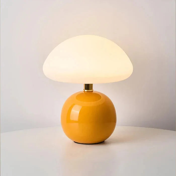 Ceramic Mushroom Table Lamp with 3-Tone LED - Orange Base, Lit