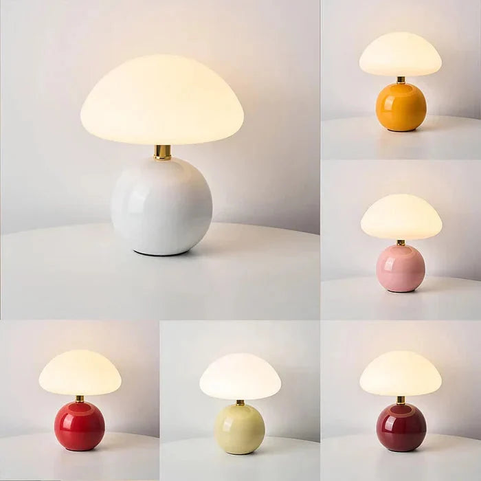 Ceramic Mushroom Table Lamp with 3-Tone LED - All Base Colours Together