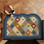 Arched Retro Check Doormat - Top View in Entryway with Slippers