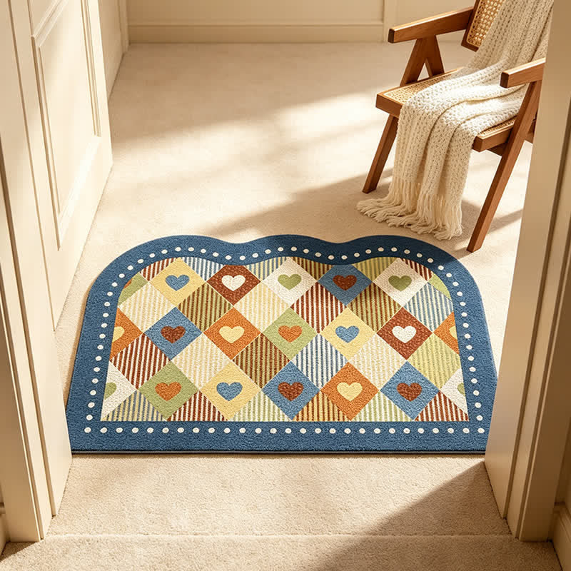 Arched Retro Check Doormat - In Doorway on Stone Floor