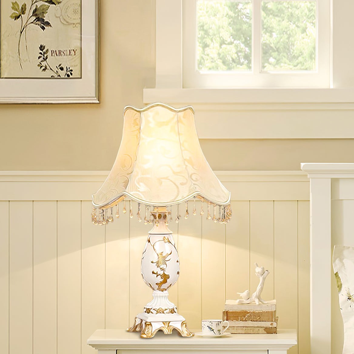 European Gold-Pattern Resin & Bead Table Lamp | 31cm 43cm Bedside