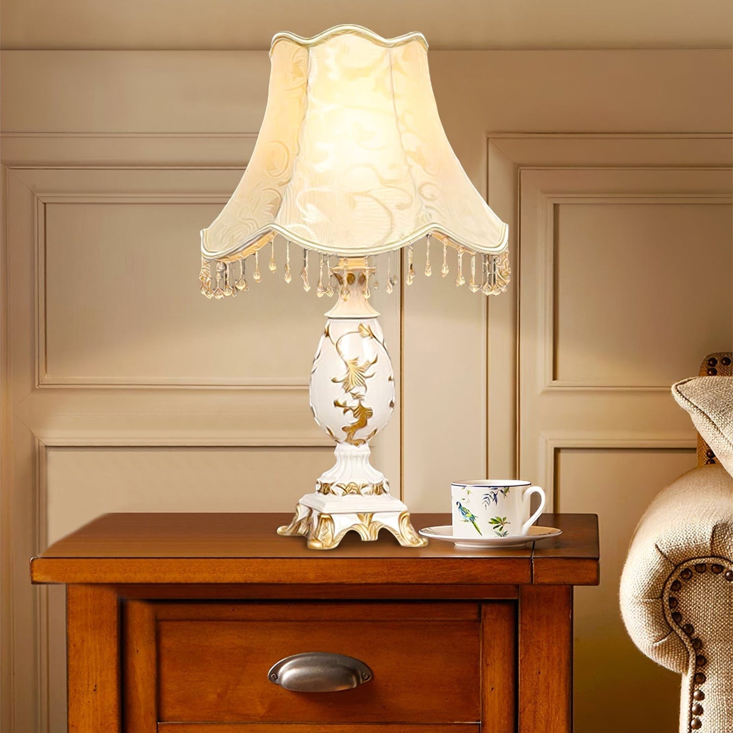 European Gold-Pattern Resin & Bead Table Lamp | 31cm 43cm Bedside