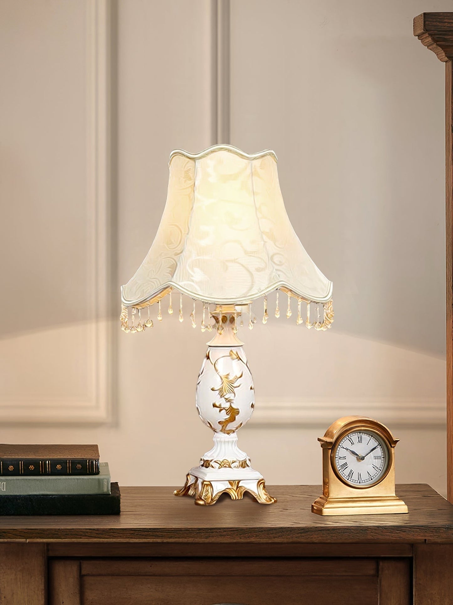 European Gold-Pattern Resin & Bead Table Lamp | 31cm 43cm Bedside