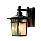 Clear Glass Outdoor Wall Lantern - Black Finish on White Background