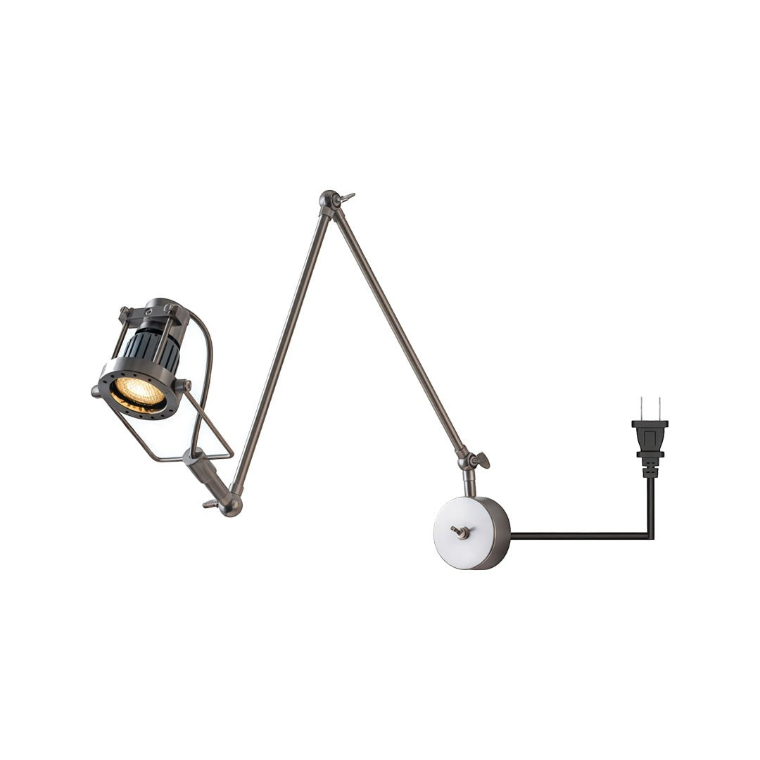 Industrial Adjustable LED Light | Nickel Swing Arm Sconce