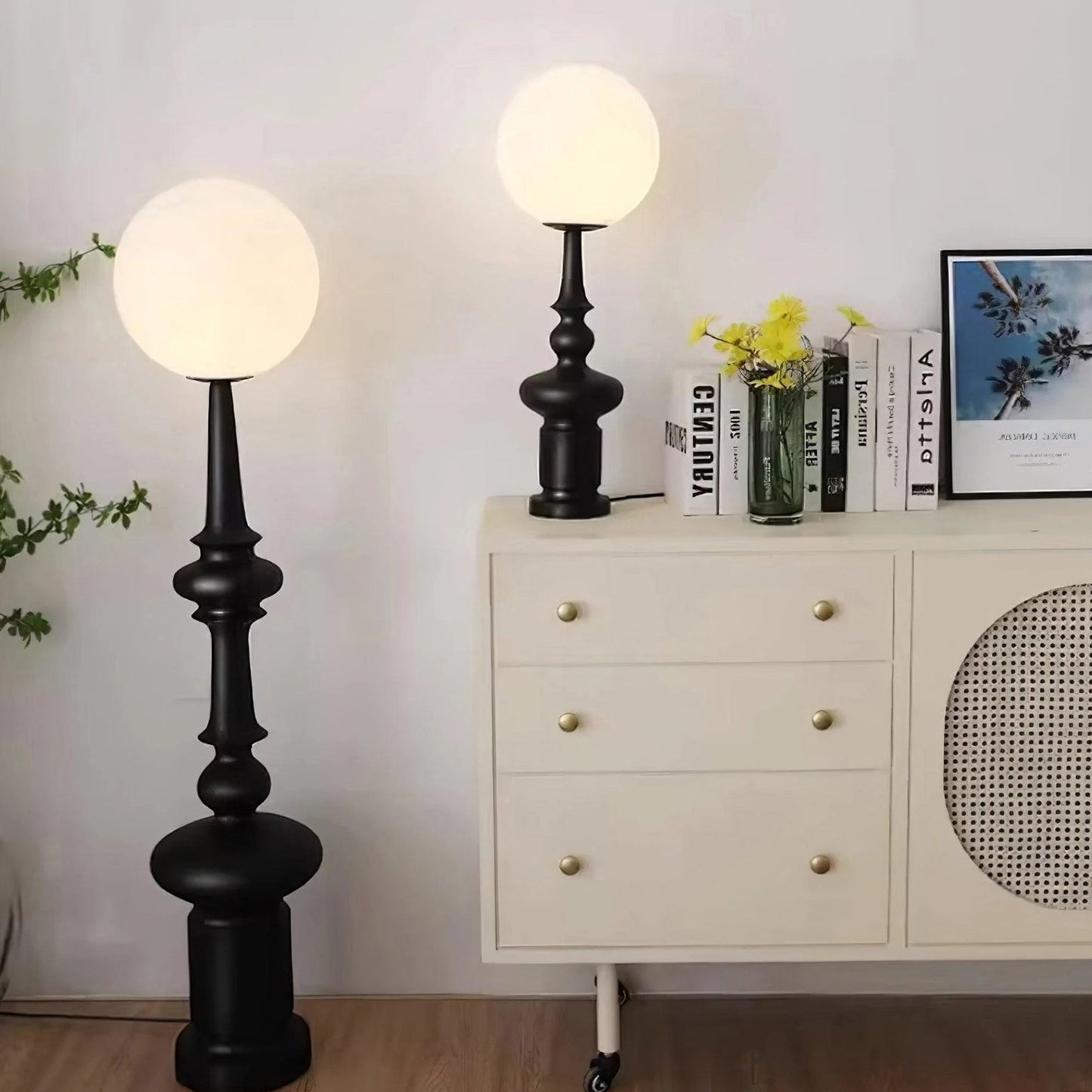 30cm Resin & Acrylic Floor Lamp | 140cm Black or White Modern E26