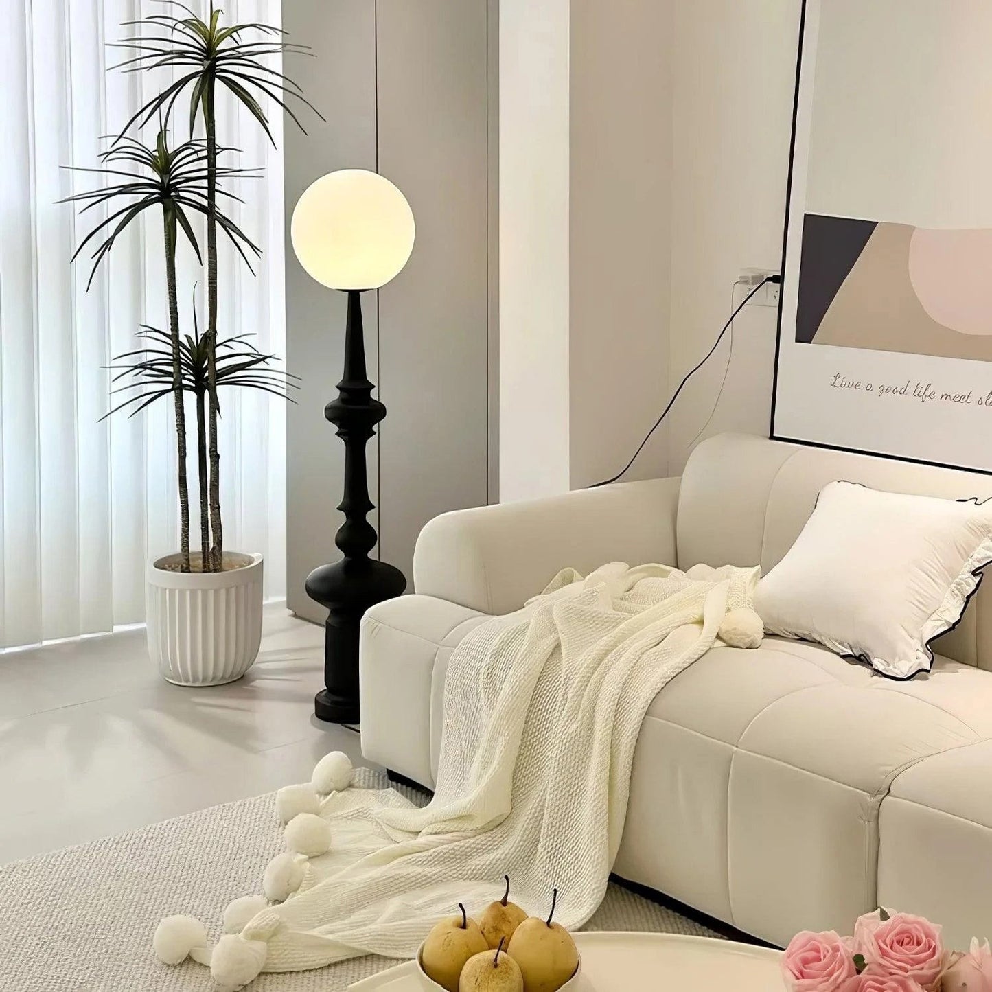 30cm Resin & Acrylic Floor Lamp | 140cm Black or White Modern E26