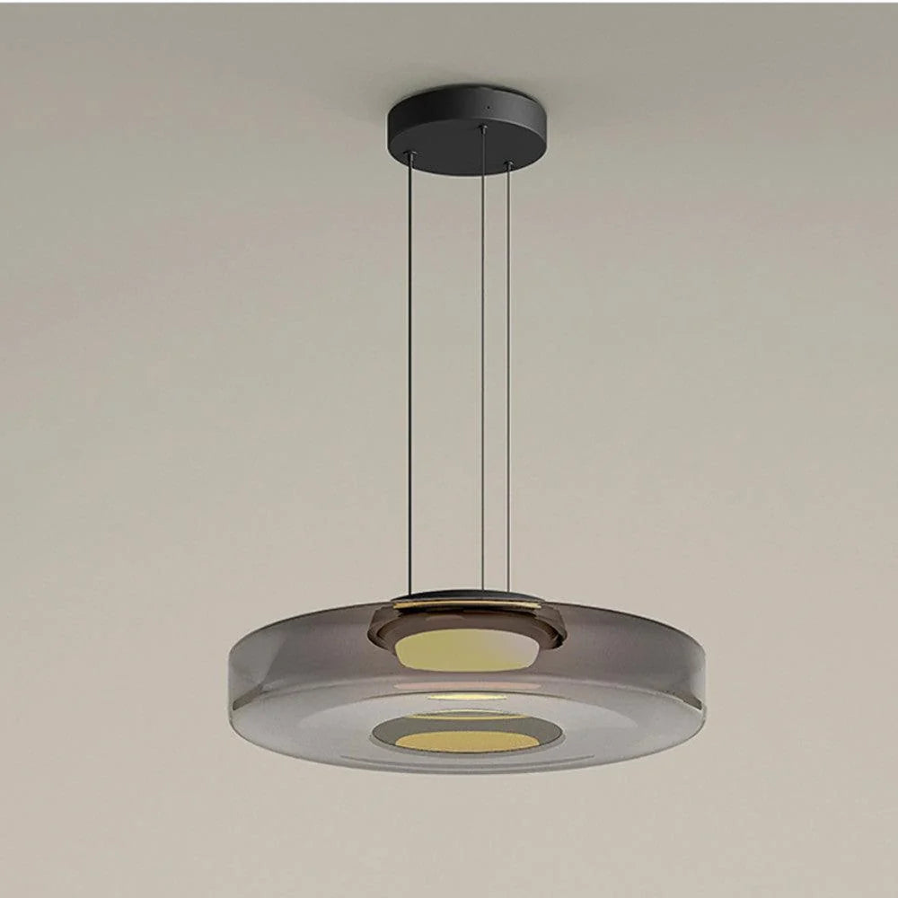 Tinted Glass Pendant Light - Smoke Grey Single Tier on Grey Background