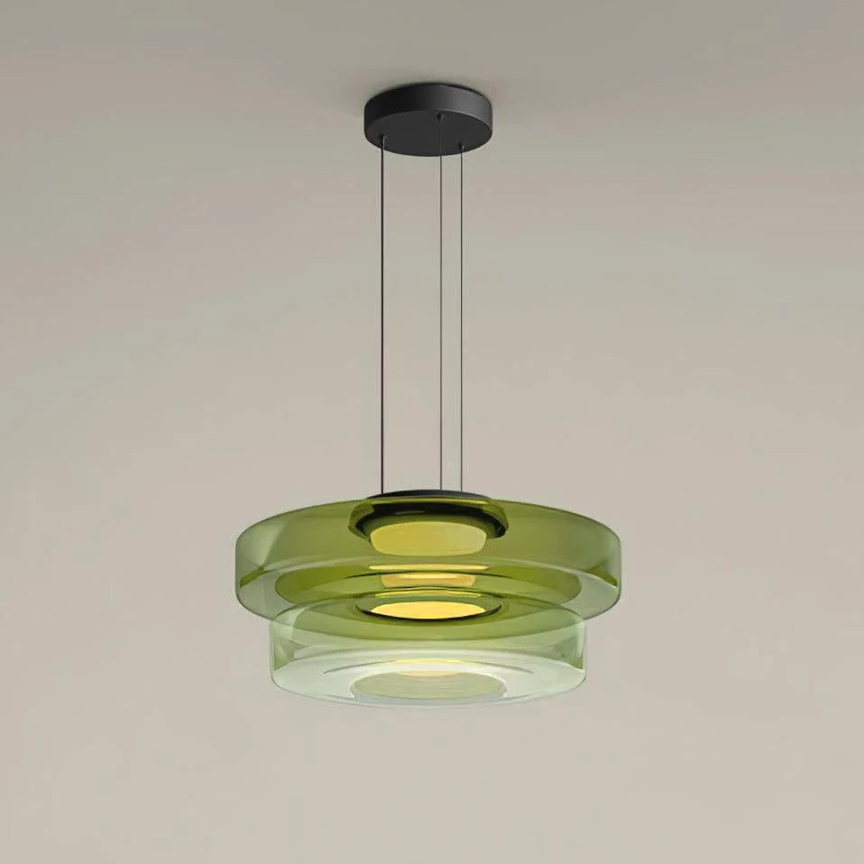 Tinted Glass Pendant Light - Green Two-Tier on Grey Background