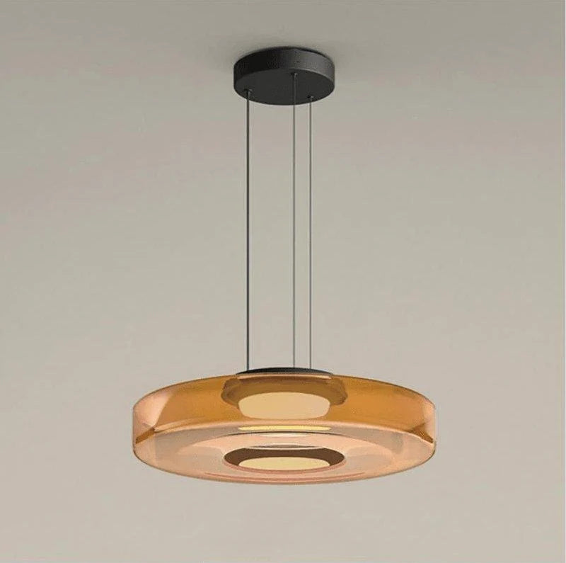 Tinted Glass Pendant Light - Amber Single Tier on Grey Background