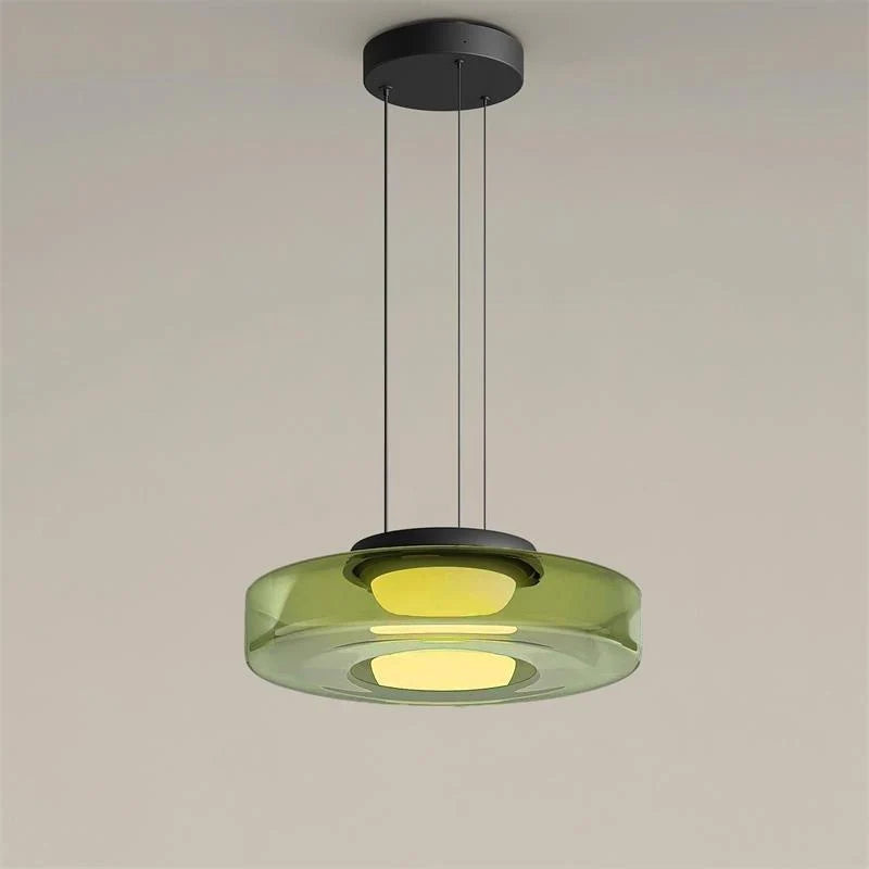Tinted Glass Pendant Light - Green Single Tier on Grey Background