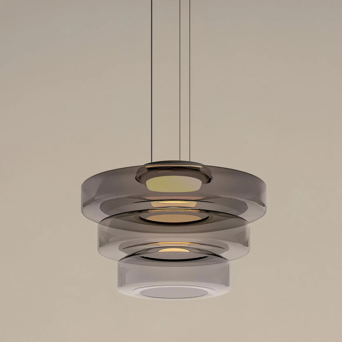 Tinted Glass Pendant Light - Smoke Grey Three-Tier Shade