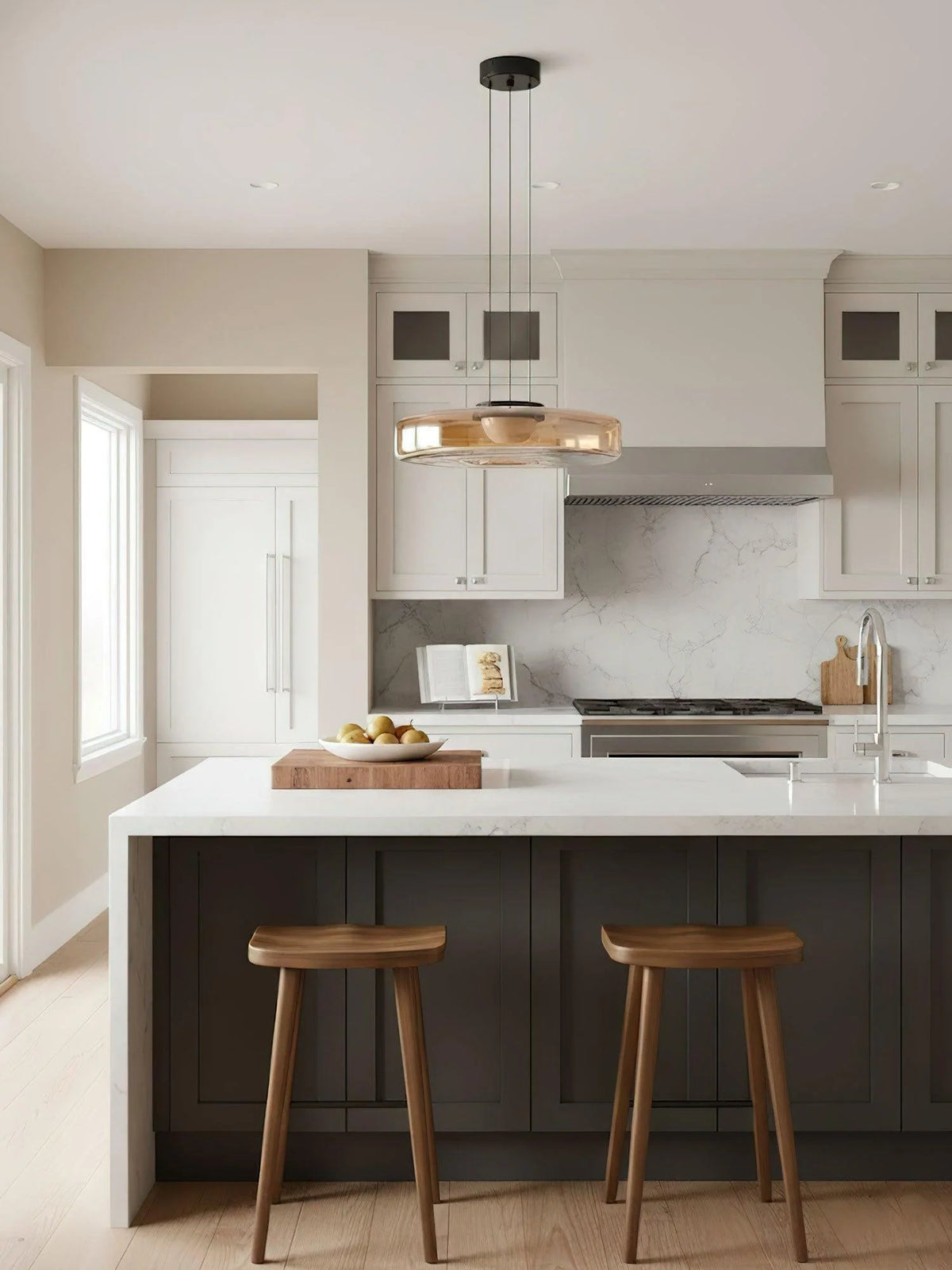 Tinted Glass Pendant Light - Amber Shade Above Kitchen Island
