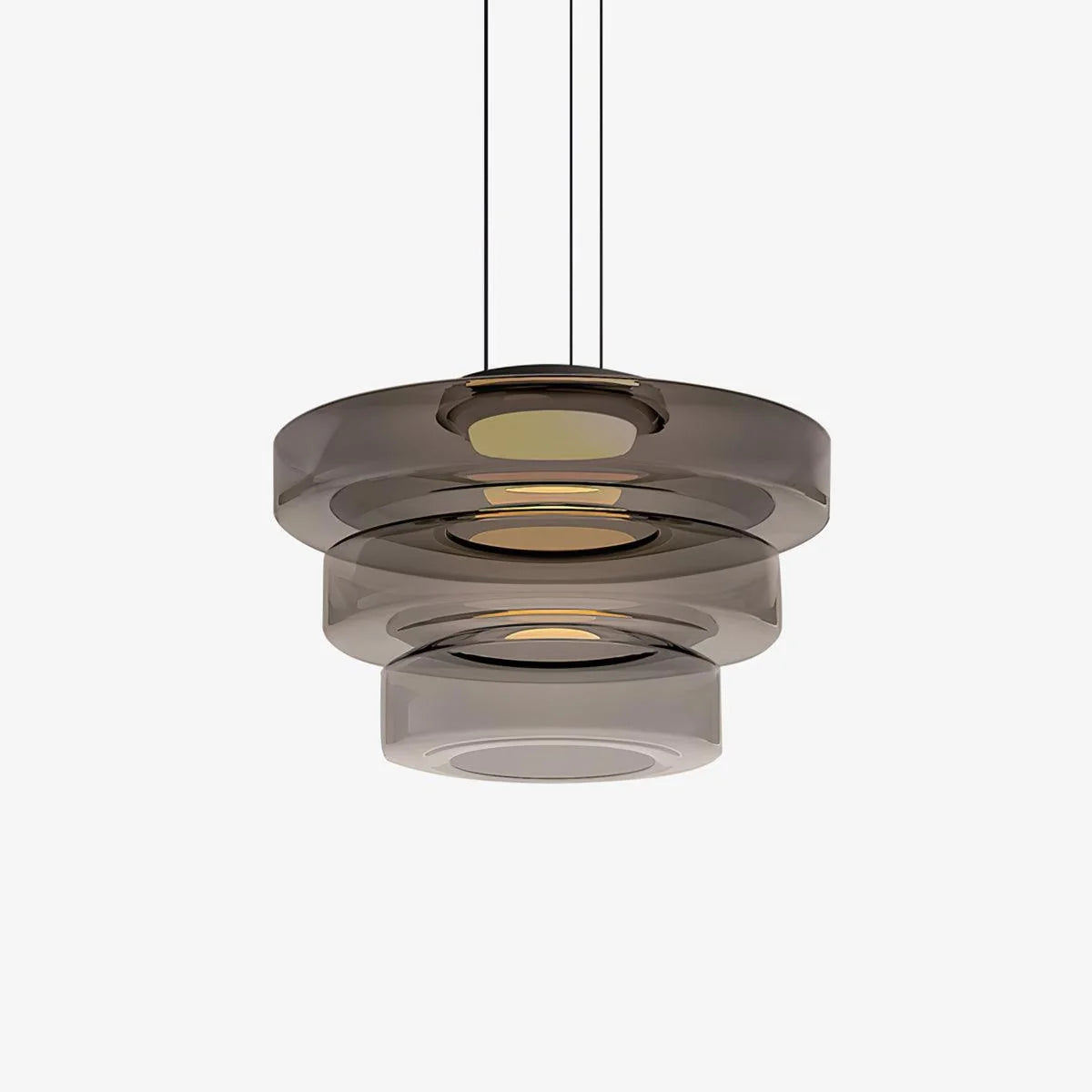 Tinted Glass Pendant Light - Smoke Grey Three-Tier on White
