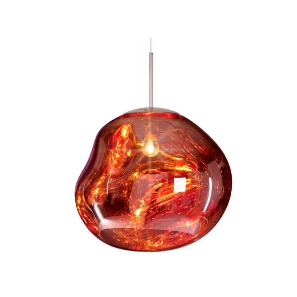 Molten Mirrored Globe Pendant Light - Red Finish on White Background