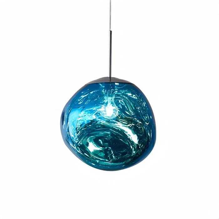Molten Mirrored Globe Pendant Light - Blue Finish on White Background