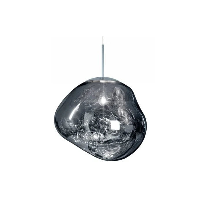 Molten Mirrored Globe Pendant Light - Silver Finish on White Background
