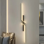 Linear Cross LED Wall Light - Beside Armchair on Panelled Wall