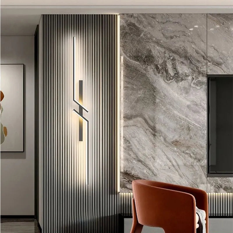 Linear Cross LED Wall Light - On Slatted Feature Wall