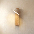 Travertine Wall Sconce - Natural Wood Back, Lit