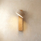 Travertine Wall Sconce - Natural Wood Back, Lit