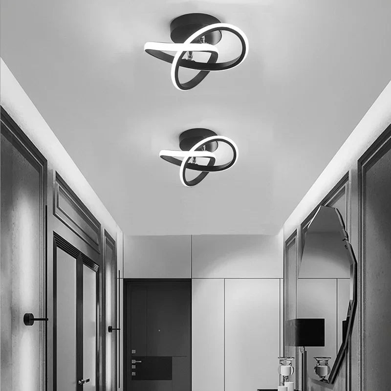 Sculptural Loop LED Ceiling Light - Black Clover Pair in Hallway