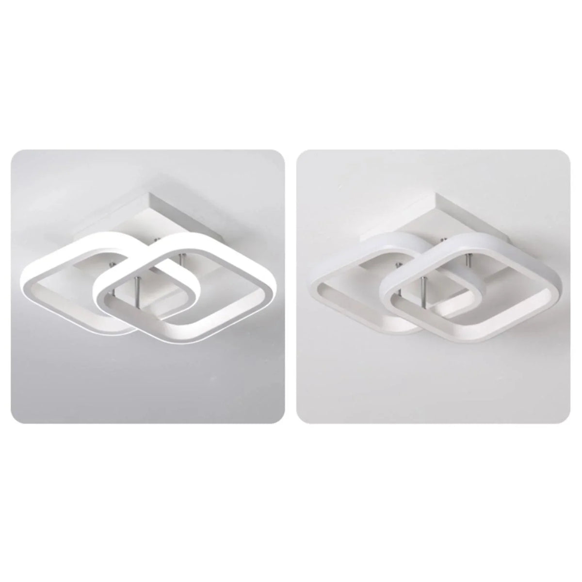 Sculptural Loop LED Ceiling Light - White Square Version, Lit and Unlit