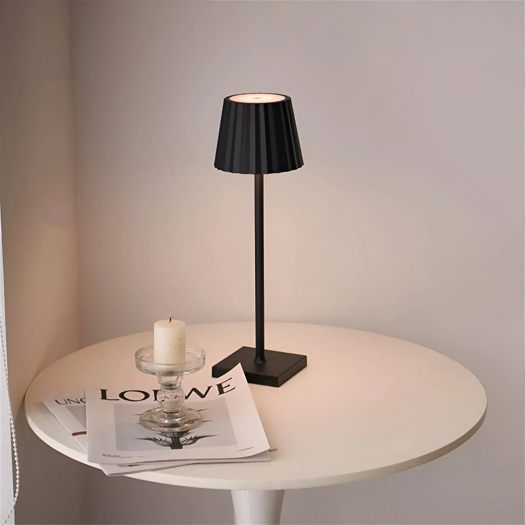 Cordless LED Table Lamp - Black Finish on Round Side Table
