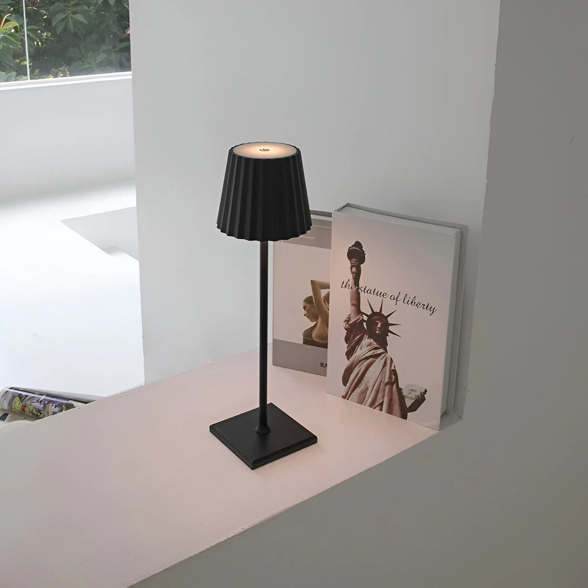 Cordless LED Table Lamp - Black Finish on Window Ledge