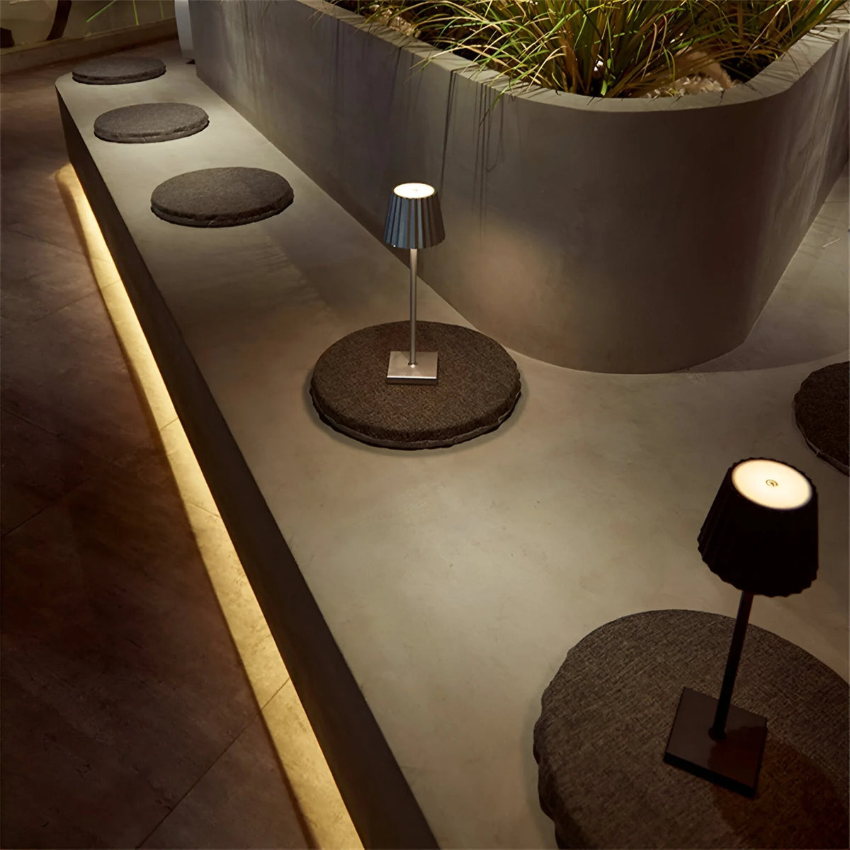 Cordless LED Table Lamp - On Outdoor Seating Area at Night