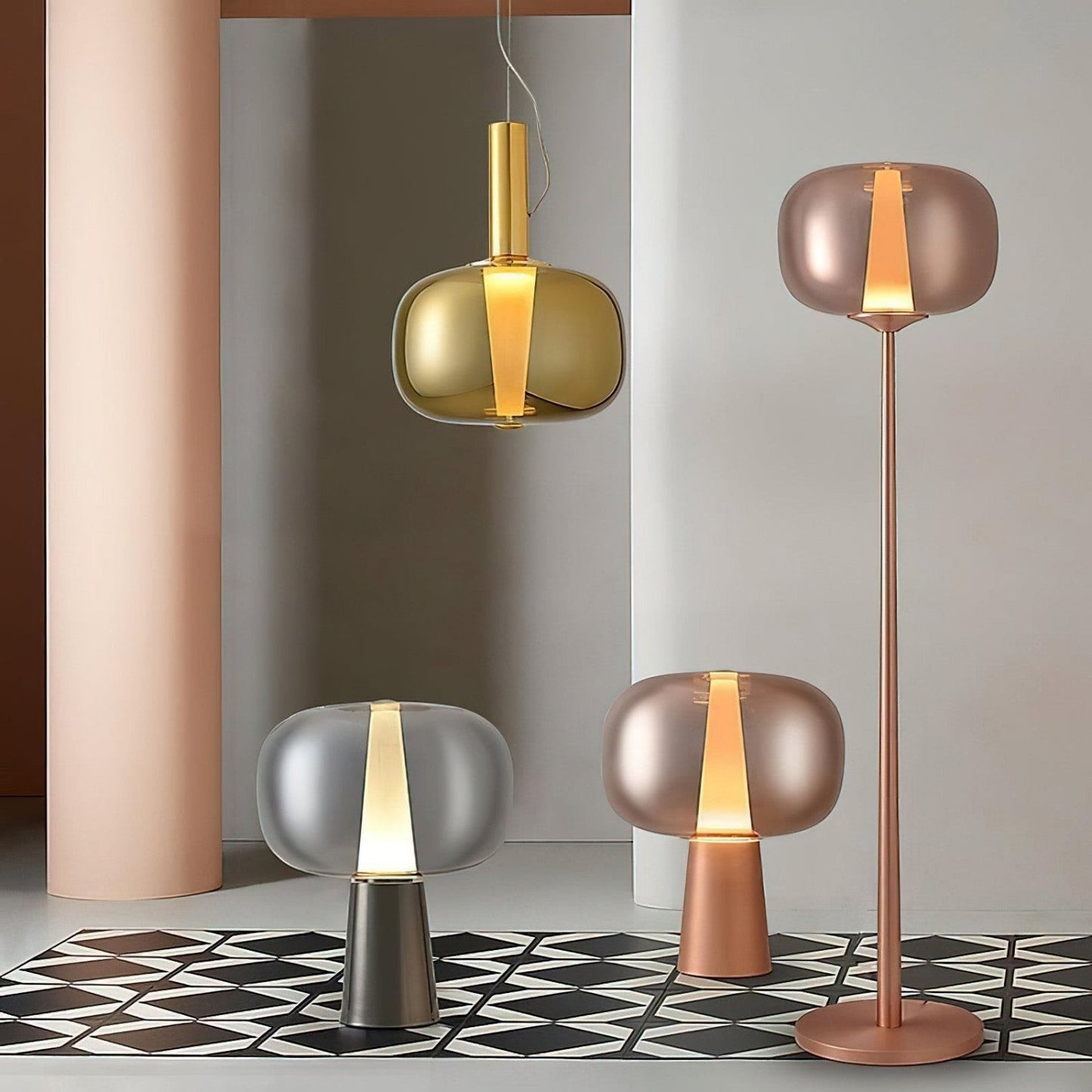 Tinted Glass Angular Base LED Table Lamp | Sunset 35cm 57cm