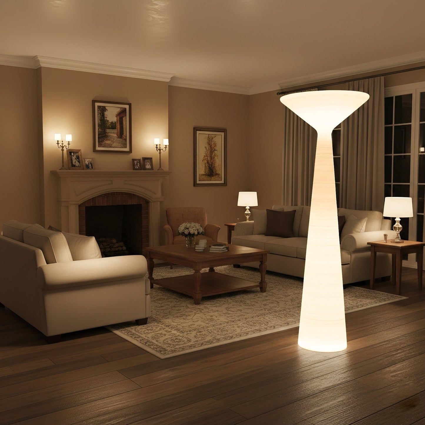 60cm Stacked Fluted Glass Column Floor Lamp | Full-Form Greek Style