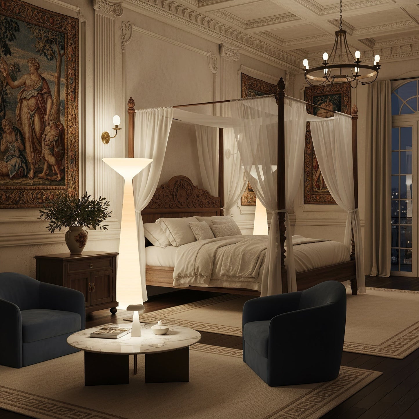 60cm Stacked Fluted Glass Column Floor Lamp | Full-Form Greek Style